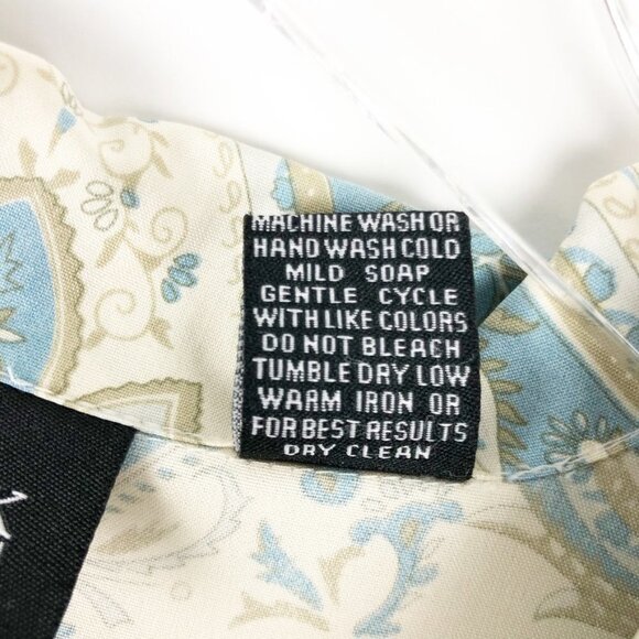 Silk Icon Blouse Women's S Cream Blue Paisley Print 100% Silk Tunic Shirt - Picture 7 of 12